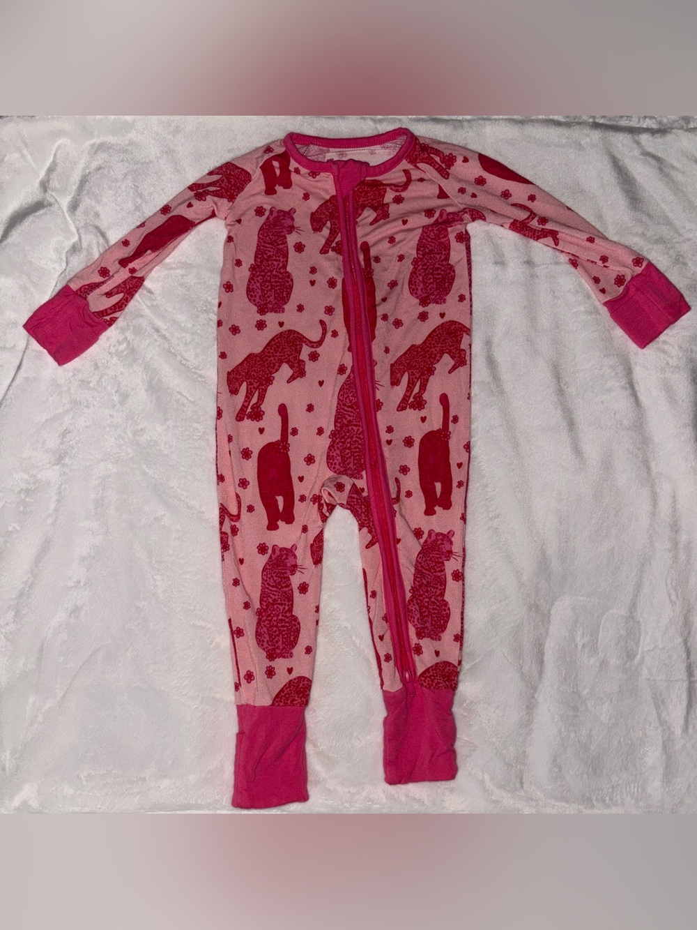 Pink Leopard Print Bamboo Zip-Front Kids One-Piece Pajamas